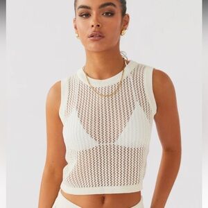 Peppermayo Beach Club Crochet Tank Top White S/M NWT‎